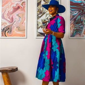 Mae Otti Moremi African Print Button Down Dress Size Large NWT